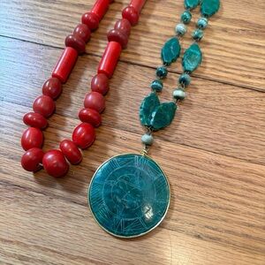 Stone Bead Statement Necklace’s Red & Green